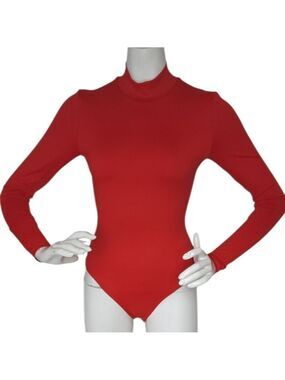 Second Skin Double Lined Mock Neck Red Bodysuit Small NWT